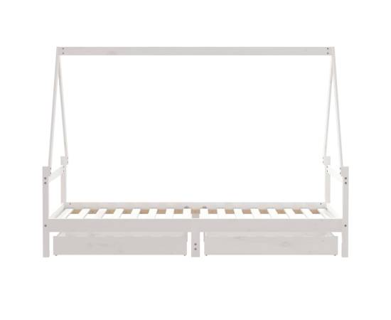 Cadru pat copii cu sertare, alb, 80x200 cm, lemn masiv de pin, 6 image