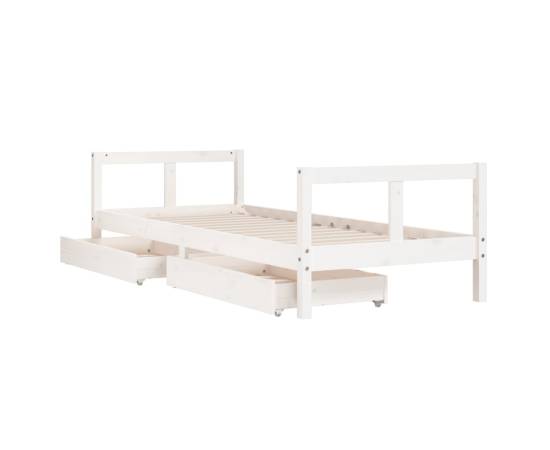 Cadru pat copii cu sertare, alb, 80x200 cm, lemn masiv de pin, 4 image