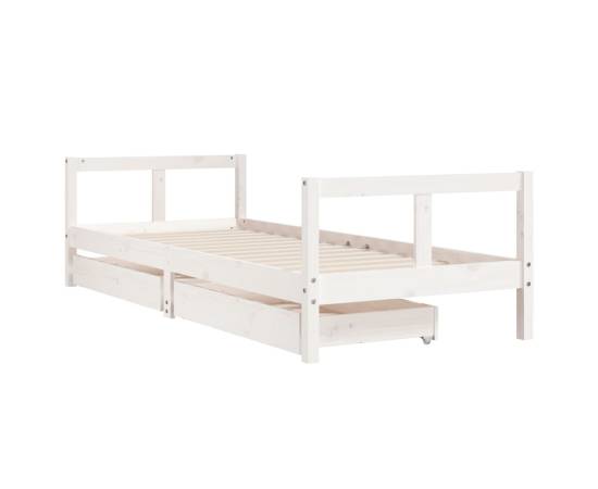 Cadru pat copii cu sertare, alb, 80x200 cm, lemn masiv de pin, 3 image