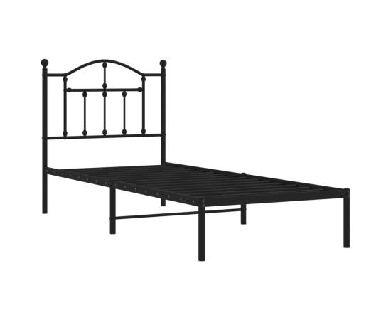 Cadru pat metalic cu tăblie, negru, 90x200 cm, 4 image