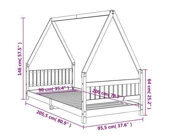 Cadru pat pentru copii, 90x200 cm, lemn masiv de pin, 9 image