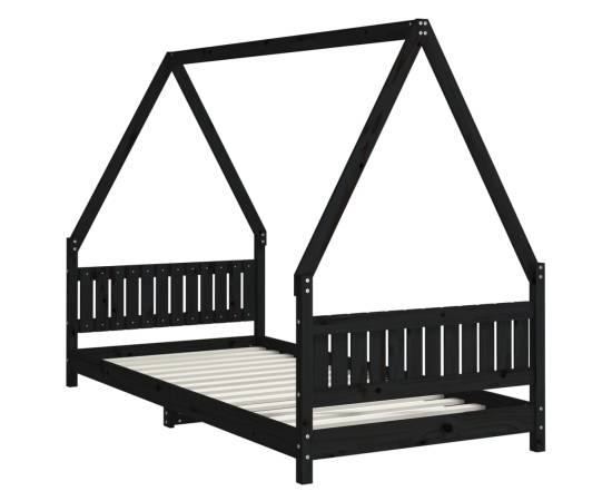 Cadru pat pentru copii, negru, 90x200 cm, lemn masiv de pin, 3 image
