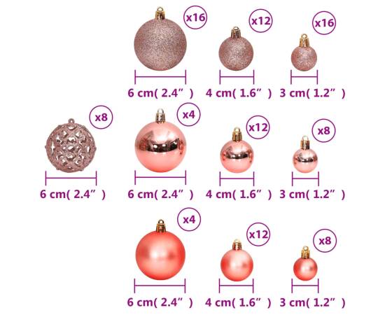 Globuri de crăciun, 100 buc., roz și trandafiriu, 3 / 4 / 6 cm, 8 image