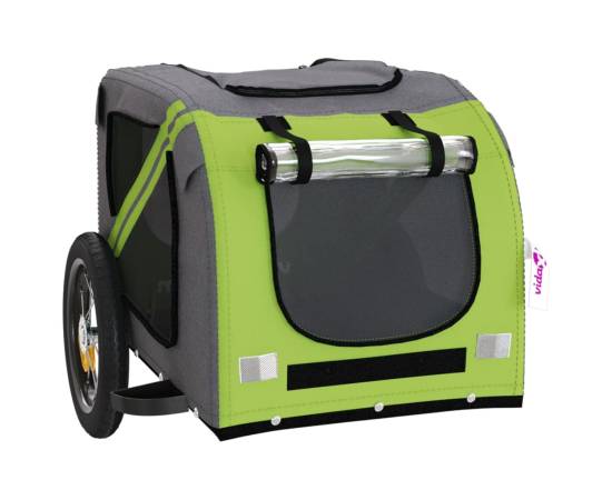 Remorcă de bicicletă pentru câini, verde, textil oxford și fier, 5 image