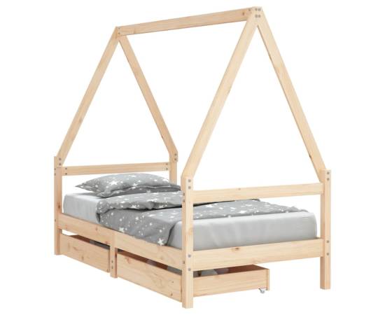 Cadru de pat copii cu sertare, 80x160 cm, lemn masiv pin, 2 image