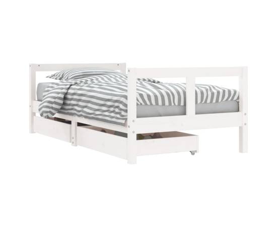 Cadru de pat copii cu sertare, alb, 80x160 cm, lemn masiv pin, 2 image