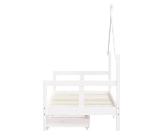 Cadru de pat copii cu sertare, alb, 80x160 cm, lemn masiv pin, 6 image