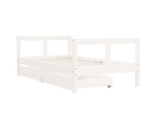Cadru de pat copii cu sertare, alb, 80x160 cm, lemn masiv pin, 3 image