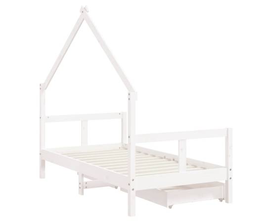 Cadru de pat copii cu sertare, alb, 80x160 cm, lemn masiv pin, 7 image