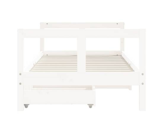 Cadru de pat copii cu sertare, alb, 80x160 cm, lemn masiv pin, 5 image