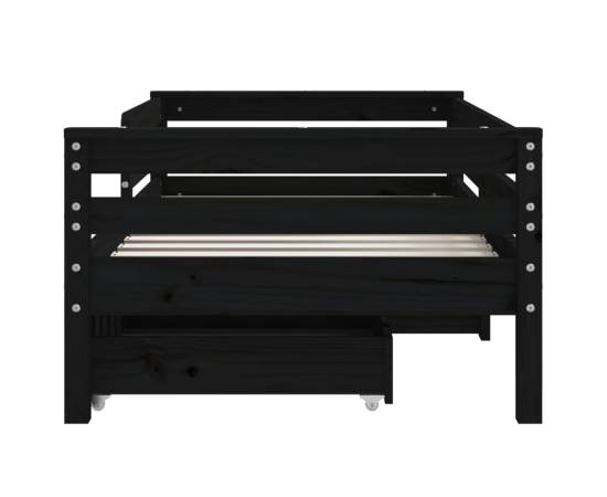 Cadru de pat copii cu sertare, negru, 70x140 cm, lemn masiv pin, 5 image