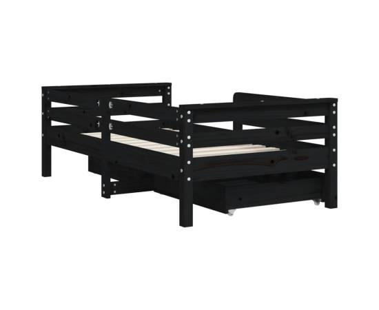 Cadru de pat copii cu sertare, negru, 70x140 cm, lemn masiv pin, 7 image