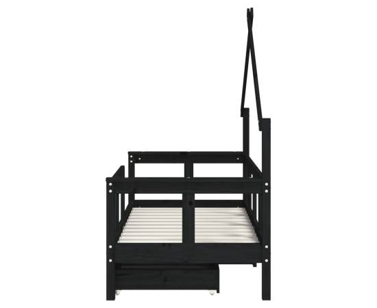 Cadru de pat copii cu sertare, negru, 70x140 cm, lemn masiv pin, 6 image