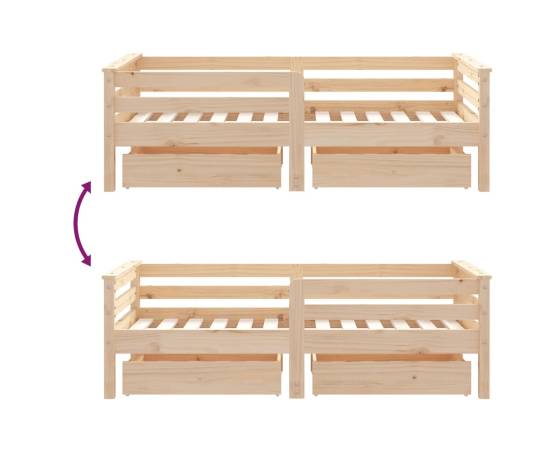 Cadru de pat cu sertare de copii, 70x140 cm, lemn masiv de pin, 9 image