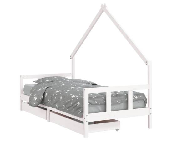 Cadru de pat cu sertare de copii, alb, 90x200 cm lemn masiv pin, 2 image