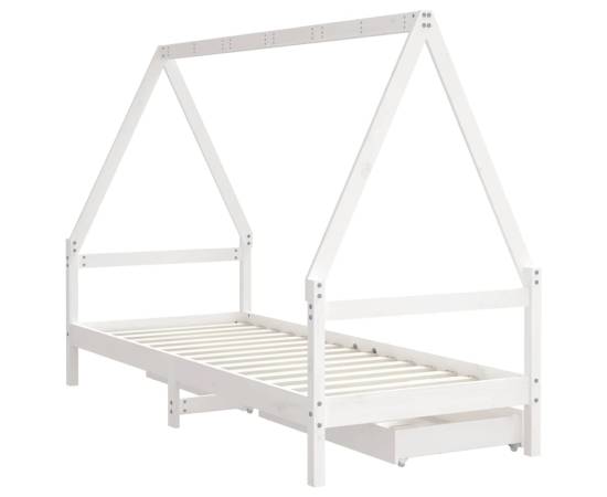 Cadru de pat cu sertare de copii, alb, 90x200 cm lemn masiv pin, 7 image