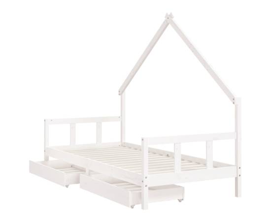 Cadru de pat cu sertare de copii, alb, 90x200 cm lemn masiv pin, 4 image