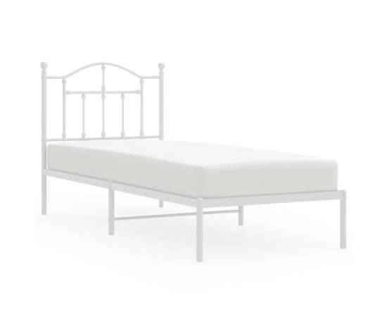 Cadru de pat metalic cu tăblie, alb, 90x190 cm, 2 image
