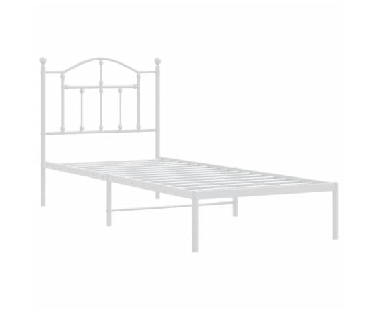 Cadru de pat metalic cu tăblie, alb, 90x190 cm, 4 image