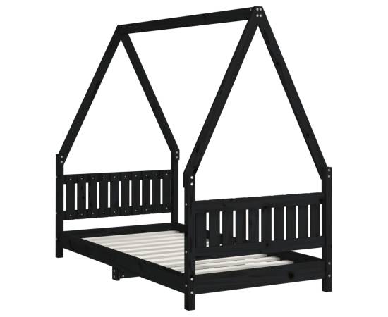 Cadru de pat pentru copii, negru, 80x160 cm, lemn masiv de pin, 3 image
