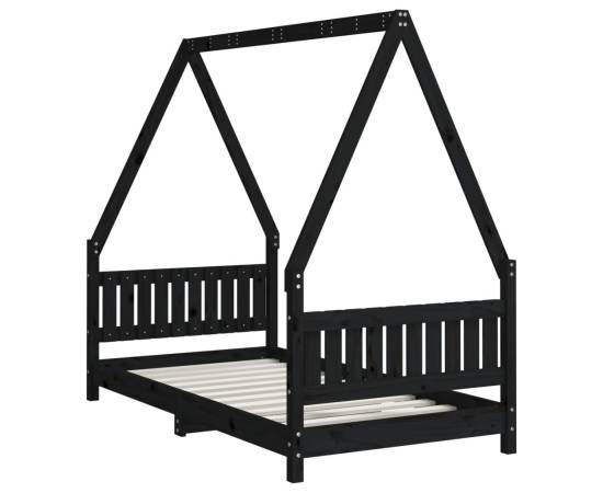 Cadru de pat pentru copii, negru, 80x160 cm, lemn masiv de pin, 6 image