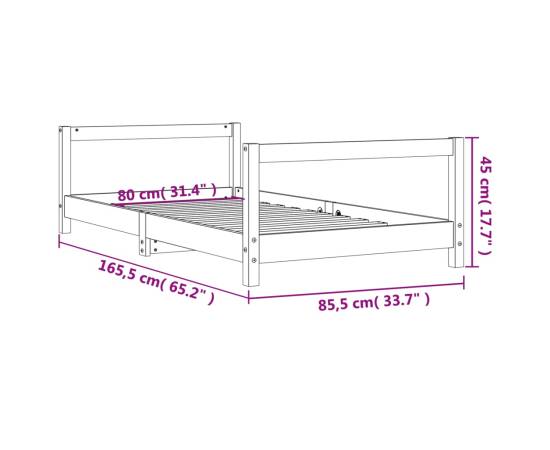 Cadru de pat pentru copii, negru, 80x160 cm, lemn masiv de pin, 9 image