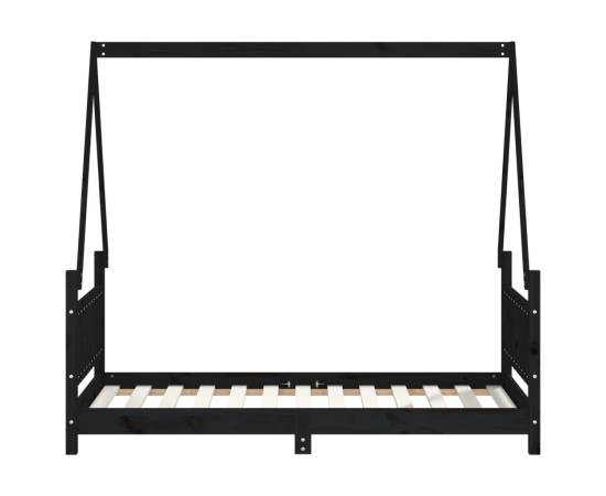 Cadru de pat pentru copii, negru, 80x160 cm, lemn masiv de pin, 4 image