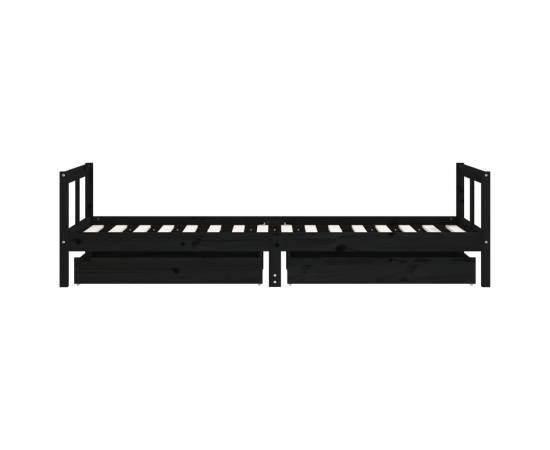 Cadru pat copii cu sertare, negru, 80x200 cm, lemn masiv de pin, 6 image