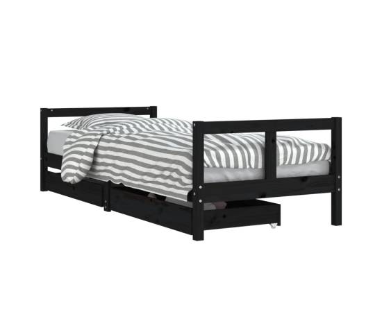 Cadru pat copii cu sertare, negru, 80x200 cm, lemn masiv de pin, 2 image