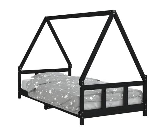Cadru pat pentru copii, negru, 90x200 cm, lemn masiv de pin, 2 image