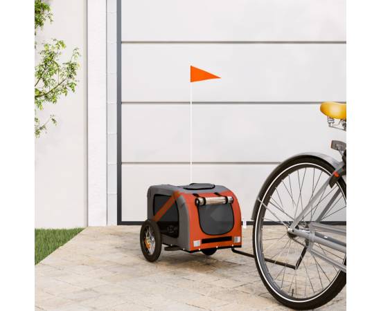 Remorcă de bicicletă câini portocaliu&gri textil oxford&fier