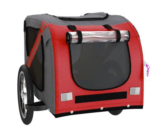 Remorcă de bicicletă pentru câini, roșu&gri, textil oxford&fier, 5 image