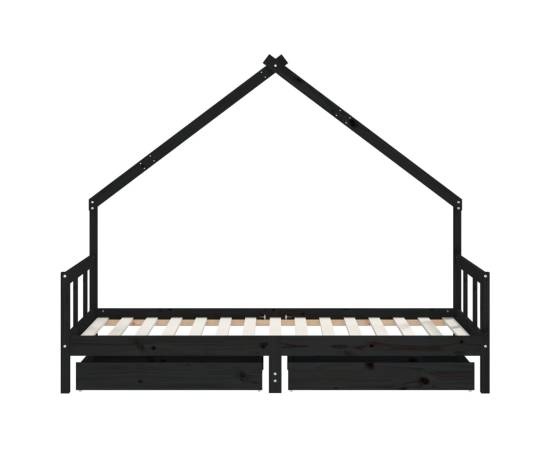 Cadru de pat copii cu sertare, negru, 90x190 cm, lemn masiv pin, 5 image