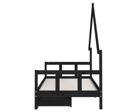 Cadru de pat copii cu sertare, negru, 90x200 cm, lemn masiv pin, 6 image