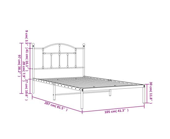 Cadru de pat din metal cu tăblie, alb, 100x200 cm, 9 image