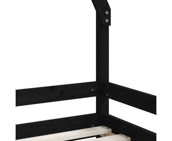 Cadru de pat pentru copii, negru, 80x200 cm, lemn masiv de pin, 7 image