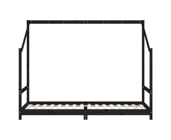 Cadru de pat pentru copii, negru, 80x200 cm, lemn masiv de pin, 4 image
