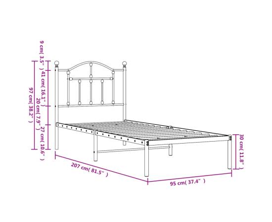 Cadru pat metalic cu tăblie, alb, 90x200 cm, 9 image
