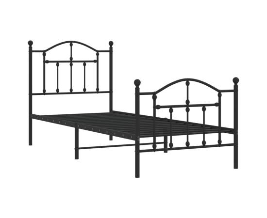 Cadru pat metalic cu tăblii de cap/picioare, negru, 90x190 cm, 4 image