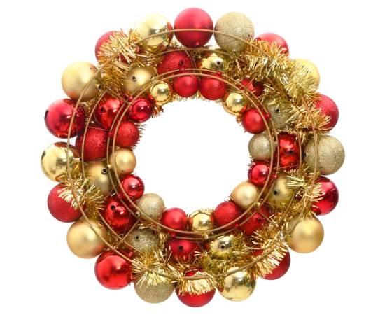 Coroană de crăciun, roși și auriu, 45 cm, polistiren, 2 image