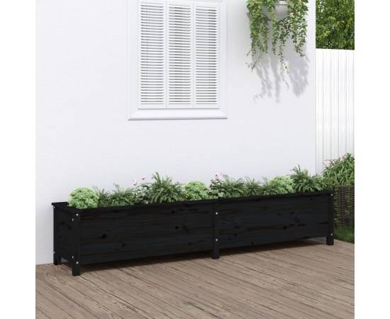 Strat înălțat de grădină, negru, 199,5x40x39 cm, lemn masiv pin
