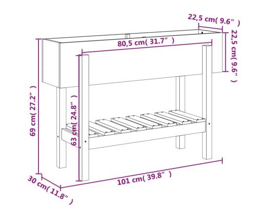 Strat înălțat de grădină maro miere 101x30x69 cm lemn masiv pin, 9 image