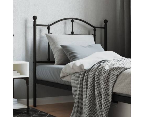 Tăblie de pat metalică, negru, 90 cm