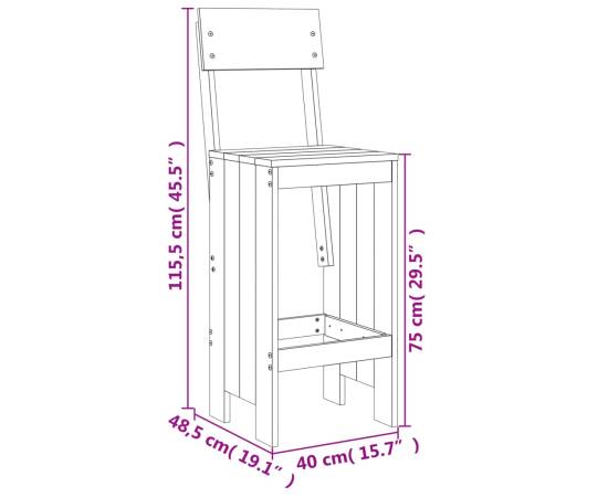 Taburete de bar, 2 buc., negru, 40x48,5x115,5 cm lemn masiv pin, 9 image