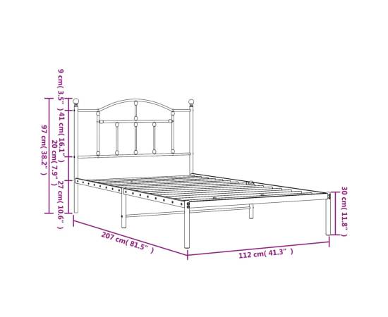 Cadru de pat din metal cu tăblie, alb, 107x203 cm, 9 image