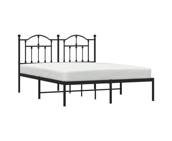 Cadru de pat metalic cu tăblie, negru, 135x190 cm, 3 image