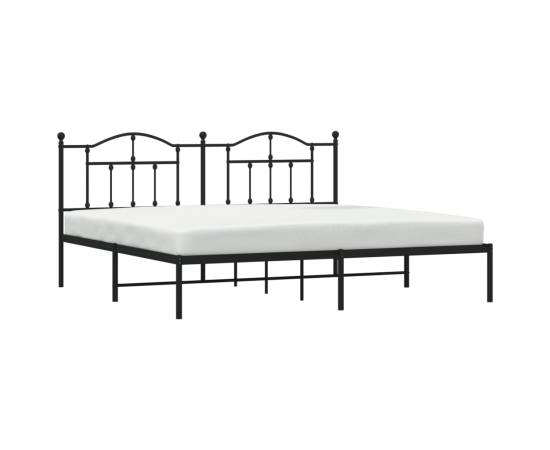 Cadru de pat metalic cu tăblie, negru, 193x203 cm, 3 image