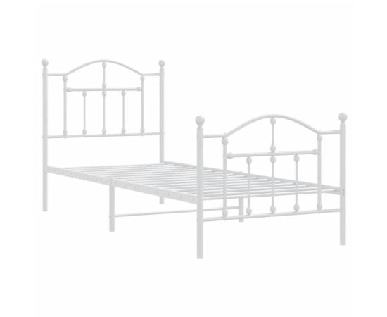 Cadru de pat metalic cu tăblie de cap/picioare, alb, 90x200 cm, 4 image