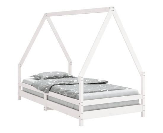 Cadru de pat pentru copii, alb, 90x190 cm, lemn masiv de pin, 2 image