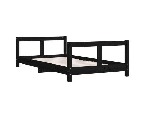 Cadru de pat pentru copii, negru, 80x160 cm, lemn masiv de pin, 3 image